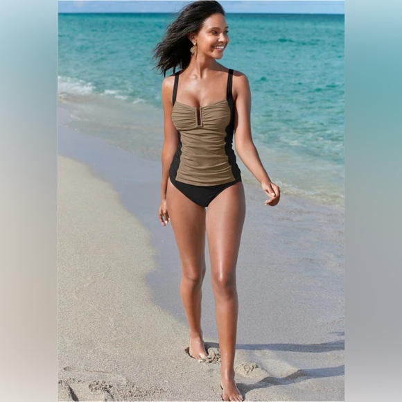 VENUS Brown and Black Fitted Bustier Swim Top size 10 NWOT - Picture 1 of 14